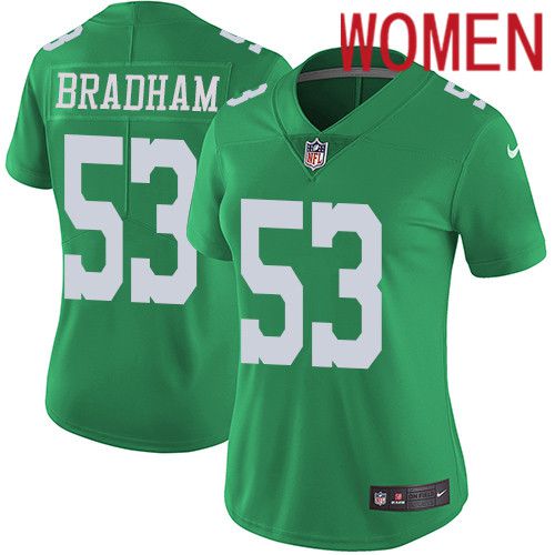 Women Philadelphia Eagles #53 Nigel Bradham Nike Green Vapor Limited Rush NFL Jersey